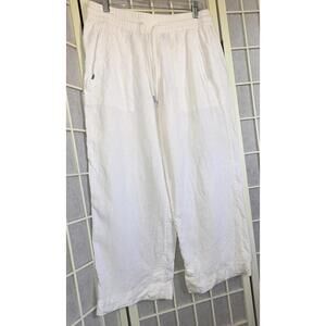 Athleta Cabo Linen Wide Leg White Elastic Minimalist Old Money Relaxed Pants 8